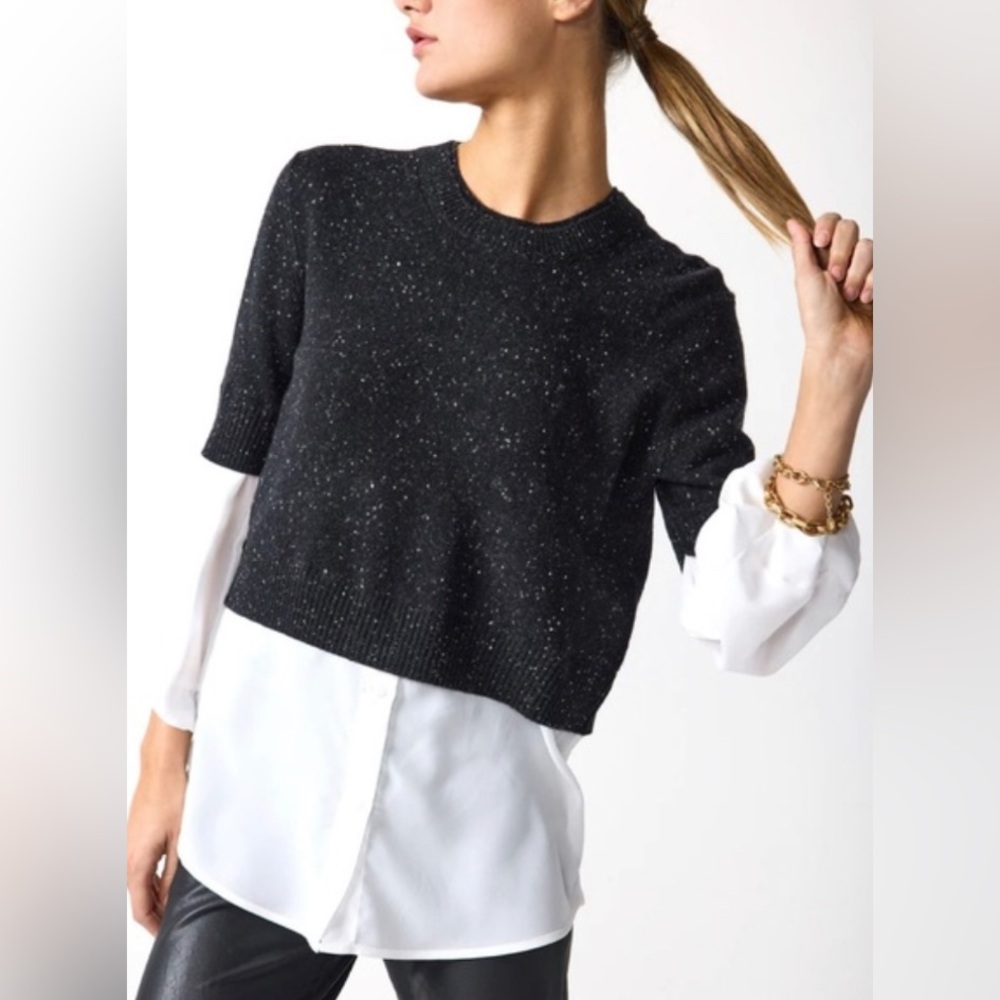 Brochu Walker ‘Looker’ Layered Crewneck Sweater in sz Small, color ‘black multi’